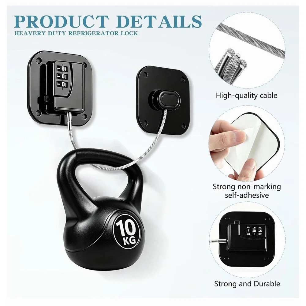 4PK Refrigerator Lock Child Safety Combination Cable Lock for Fridge & Freezer